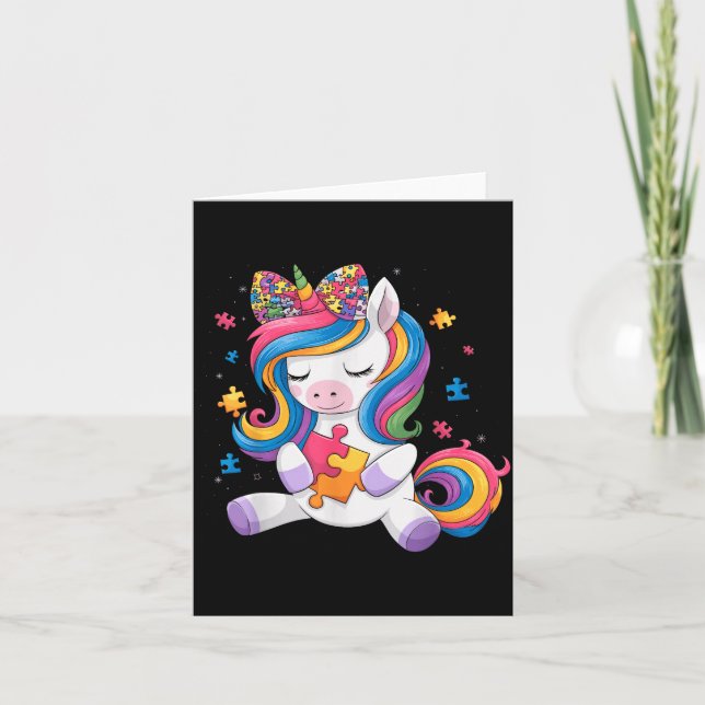 Cute Autism Awareness Toddler Girl Bow Unicorn Puz Card (Front)
