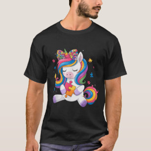 Cute Autism Awareness Toddler Girl Bow Unicorn Puz T-Shirt