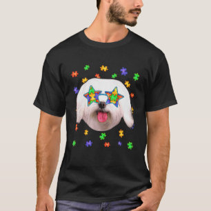Cute Autism Maltese Dog Puzzle Sunglasses Pet Owne T-Shirt
