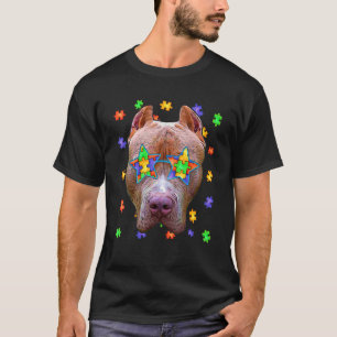 Cute Autism Pitbull Dog Puzzle Sunglasses Pet Owne T-Shirt