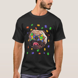 Cute Autism Pug Dog Puzzle Sunglasses Pet Owner T-Shirt