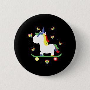 Cute Autistic Skateboarding Unicorn Magic Hearts 6 Cm Round Badge