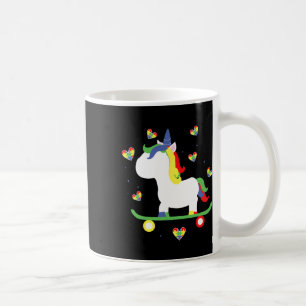 Cute Autistic Skateboarding Unicorn Magic Hearts Coffee Mug