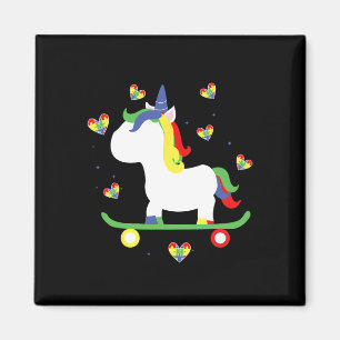 Cute Autistic Skateboarding Unicorn Magic Hearts  Magnet