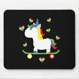 Cute Autistic Skateboarding Unicorn Magic Hearts Mouse Pad