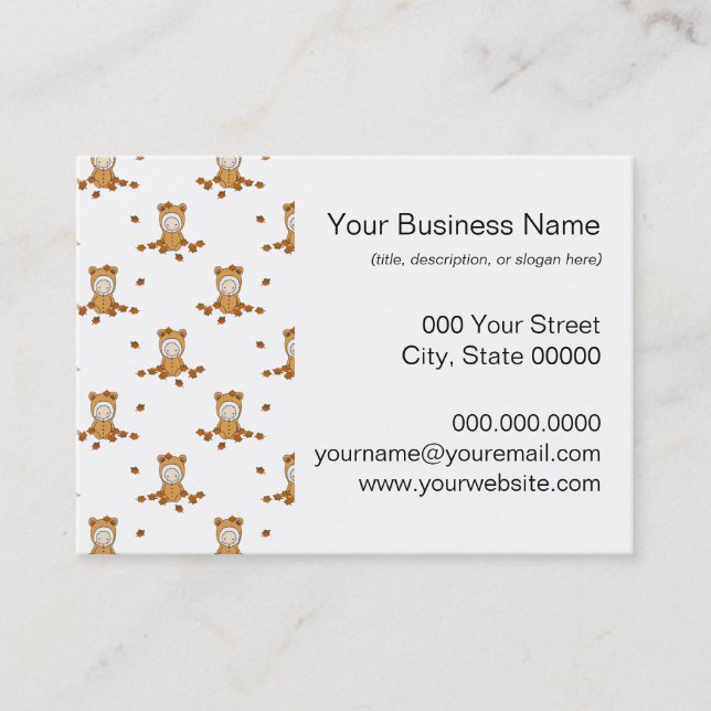 Cute Autumn Babies in Falling Leaves Pattern Business Card (Front)