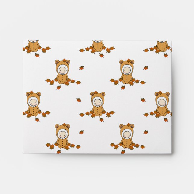 Cute Autumn Babies in Falling Leaves Pattern Envelope (Front)