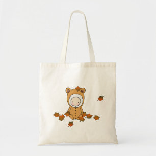 Cute Autumn Baby in Falling Leaves Tote Bag