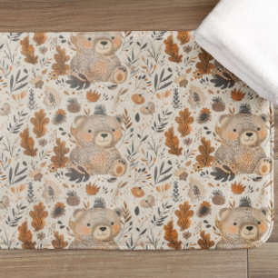 Cute Autumn Bear & Woodland Foliage Pattern Bath Mat