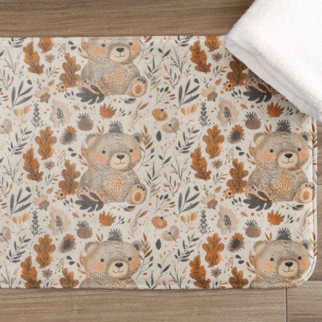 Cute Autumn Bear & Woodland Foliage Pattern Bath Mat (Creator Uploaded)