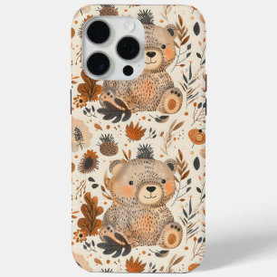 Cute Autumn Bear & Woodland Foliage Pattern iPhone 15 Pro Max Case