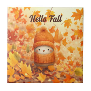 Cute Autumn Bird Dressed for Fall Ceramic Tile