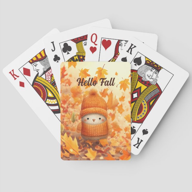 Cute Autumn Bird Dressed for Fall Playing Cards (Back)