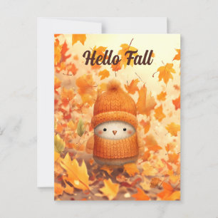 Cute Autumn Bird Dressed for Fall Postcard