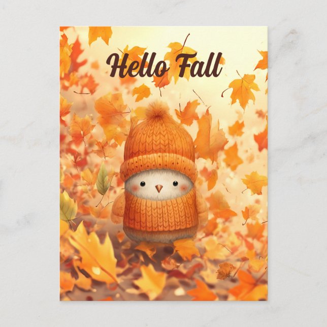 Cute Autumn Bird Dressed for Fall Postcard (Front)