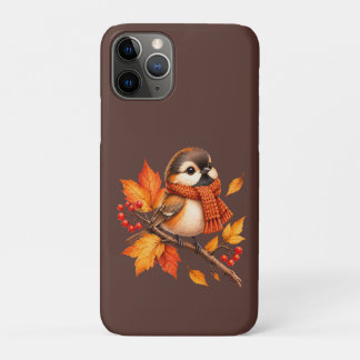 Cute Autumn Bird with Cosy Scarf – Fall Leaves iPhone 11 Pro Case