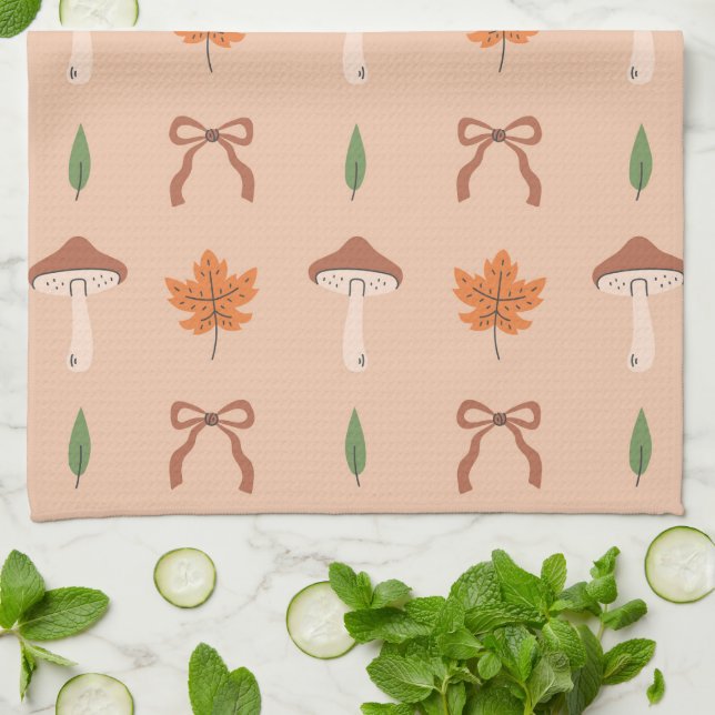Cute Autumn Bow Pattern Tea Towel (Folded)