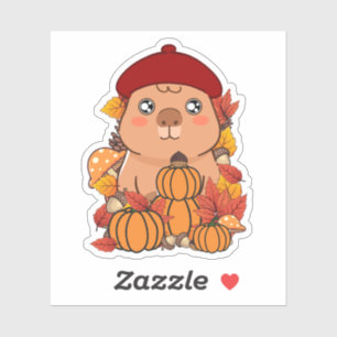 Cute Autumn Capybara with Pumpkins and Red Beret