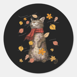 Cute Autumn Cat Fall Breeze Kitten Kitty Cat Lover Classic Round Sticker