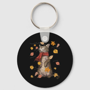 Cute Autumn Cat Fall Breeze Kitten Kitty Cat Lover Key Ring