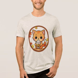Cute Autumn Cat With Pumpkin T-Shirt Tri-Blend Shirt