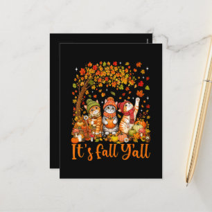 Cute Autumn Cats Leaves Pumpkin "It's Fall Y'All" Holiday Postcard