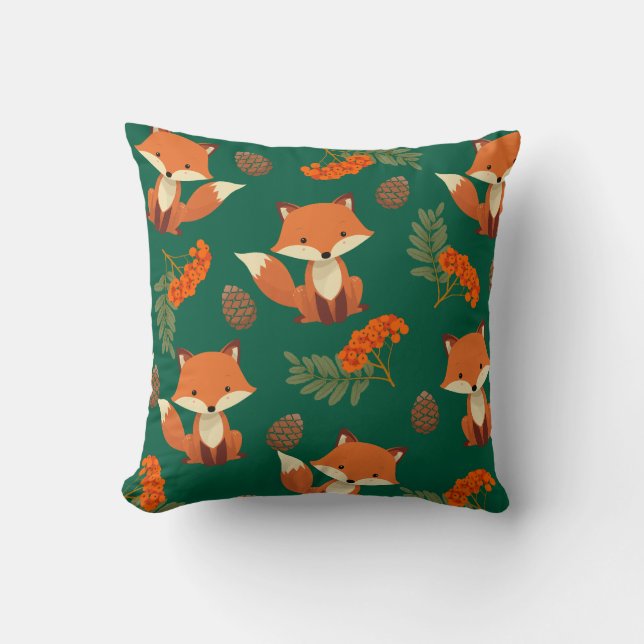 Cute autumn coloured fox pillow for kids (Front)