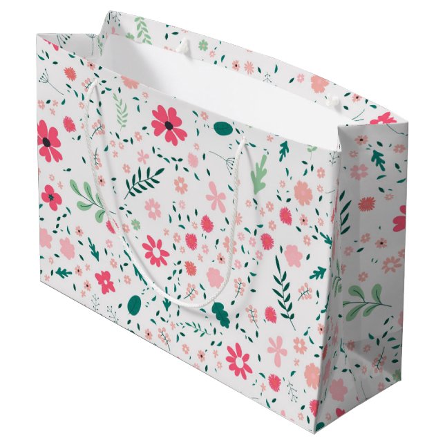 Cute Autumn Colourful Illustrated Floral Pattern Large Gift Bag (Back Angled)