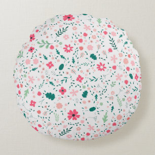 Cute Autumn Colourful Illustrated Floral Pattern Round Cushion