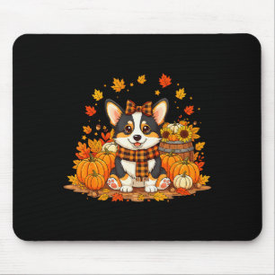Cute Autumn Corgi Dog With Pumpkins And Plaid F Fa Mouse Pad