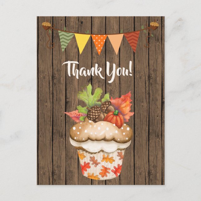 Cute Autumn Cupcake and Bunting Fall Thank You Postcard (Front)