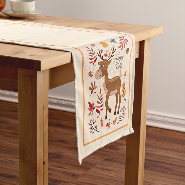 Cute autumn deer with custom text short table runner (In Situ)
