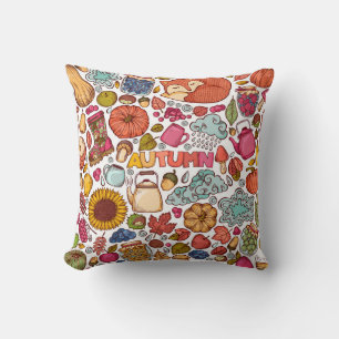 Cute Autumn Elements Hand Drawn Cushion