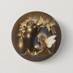 Cute Autumn Fairy with Glowing Flowers 6 Cm Round Badge