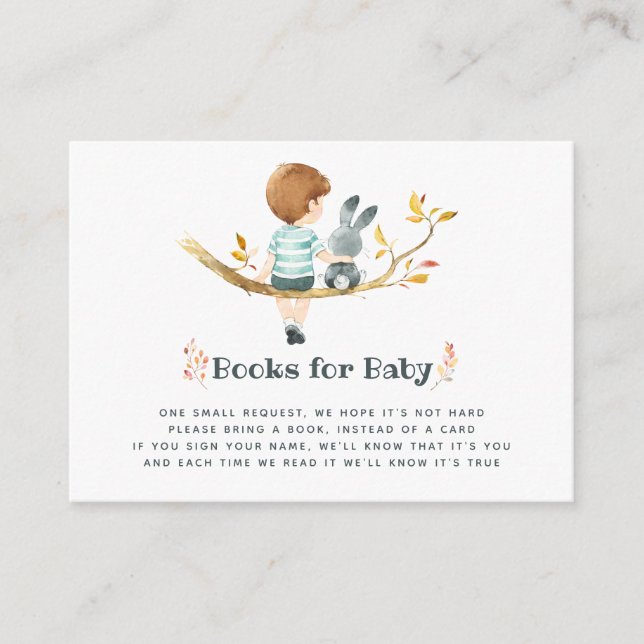 Cute Autumn - Fall Boy Baby Shower Book Request Enclosure Card (Front)