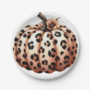 Cute autumn/fall leopard print pumpkin paper plate