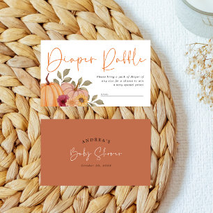 Cute Autumn Fall Pumpkin Diaper Raffle Baby Shower Enclosure Card