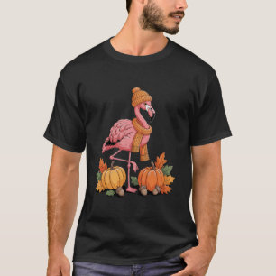 Cute Autumn Flamingo Beanie Scarf Pumpkins T-Shirt