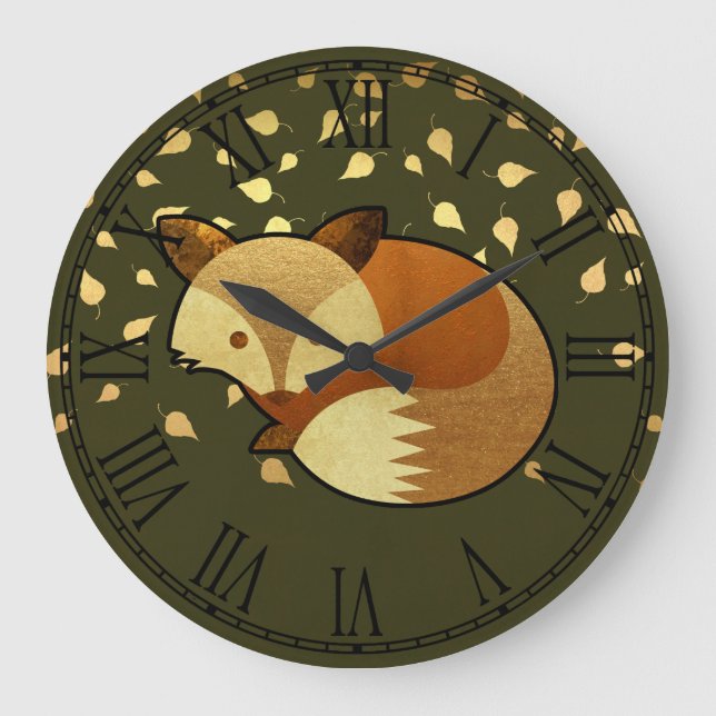 Cute Autumn Fox Large Clock (Front)