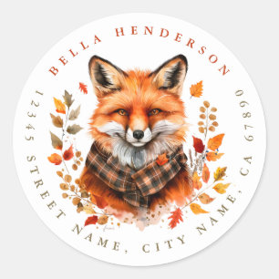 Cute Autumn Fox Round Stickers