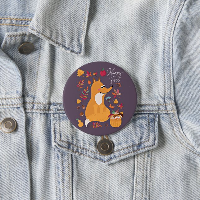Cute autumn fox with custom text  7.5 cm round badge (In Situ)