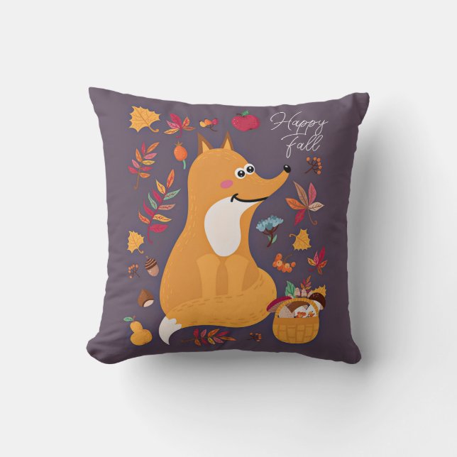 Cute autumn fox with custom text cushion (Front)