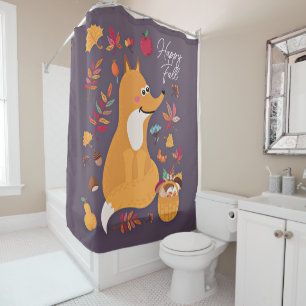 Cute autumn fox with custom text shower curtain