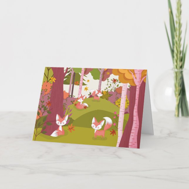Cute Autumn Foxes Holiday Card (Front)