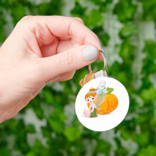 Cute Autumn Garden Fairy with Magic Pumpkin Key Ring