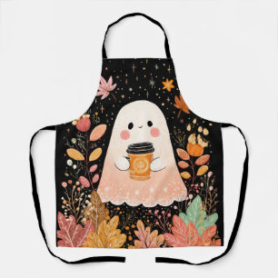 Cute Autumn Ghost with Pumpkin Coffee – Cosy Fall Apron