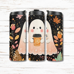 Cute Autumn Ghost with Pumpkin Coffee – Cosy Fall  Thermal Tumbler