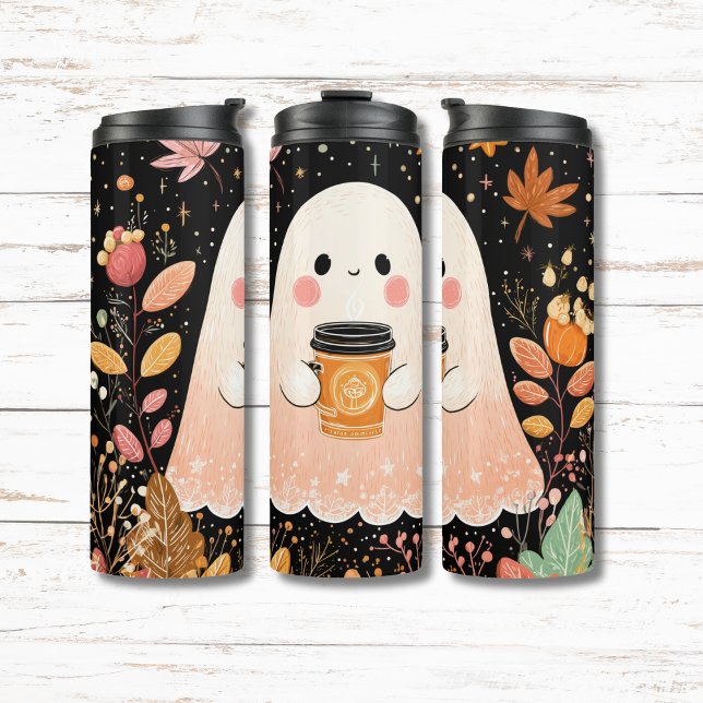 Cute Autumn Ghost with Pumpkin Coffee – Cosy Fall  Thermal Tumbler (Creator Uploaded)