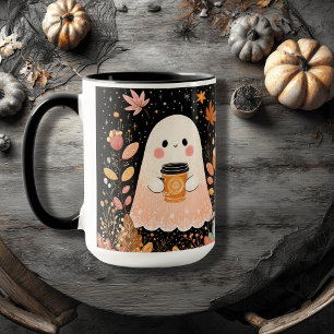 Cute Autumn Ghost with Pumpkin Coffee – Cozy Fall  Mug