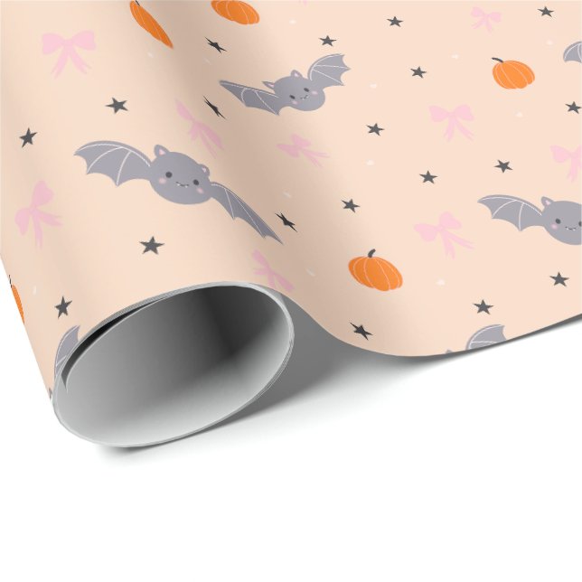 Cute Autumn Halloween Bat Pattern Wrapping Paper (Roll Corner)